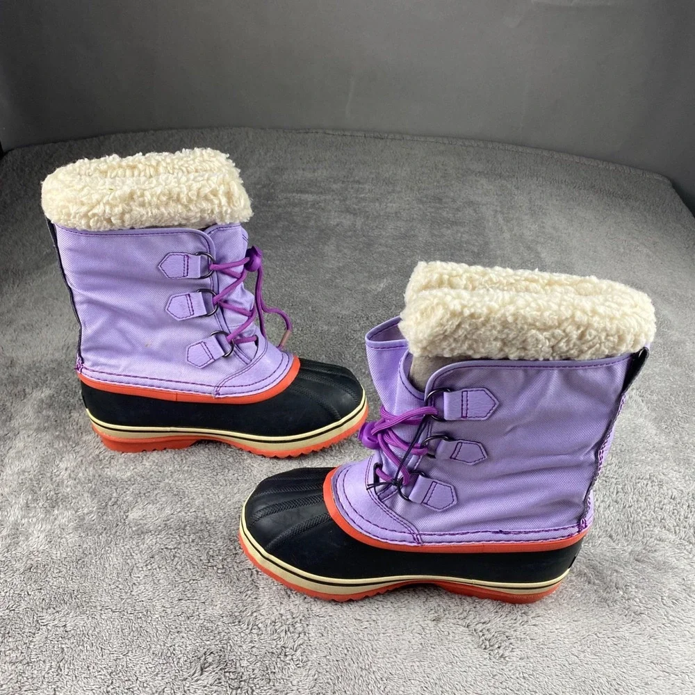 Sorel Waterproof Snow Boots Youth Girls 4 Yoot Pac Purple Faux Fur